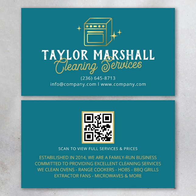 Modern Teal Gold Oven Cleaning Service Business Card (Creator Uploaded)