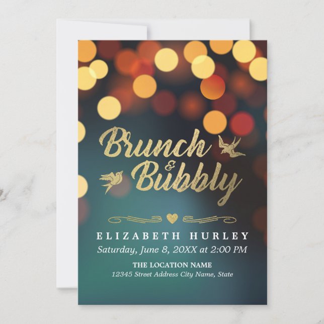 Modern Teal Gold Sparkle Bokeh Light Bridal Shower Invitation (Front)