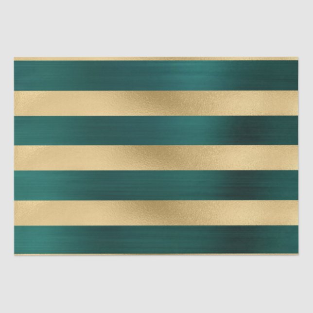 Modern Teal Gold Stripe Pattern Christmas Tissue Paper (Front)