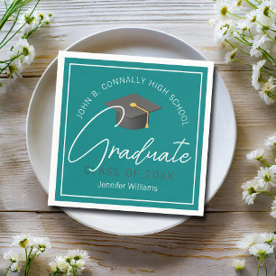 Modern Teal Graduate Custom Graduation Party Napkin