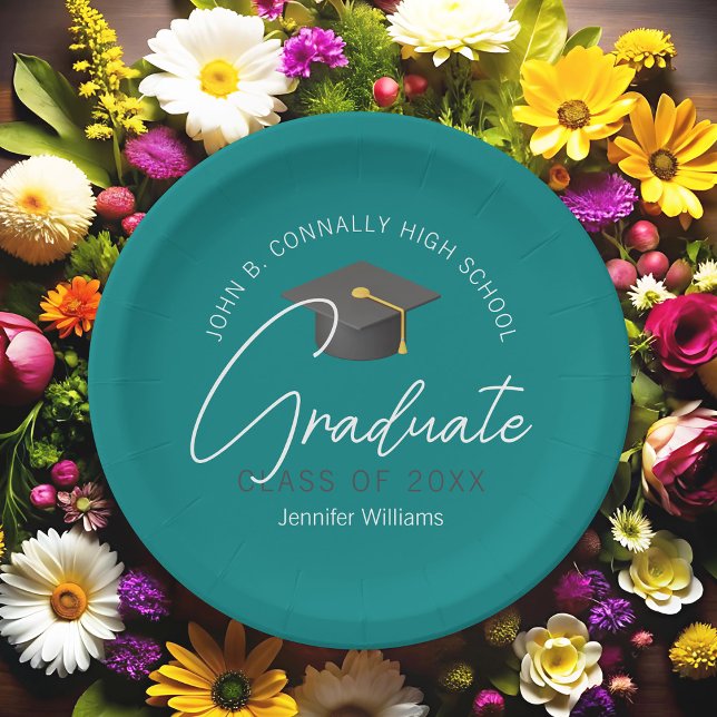 Modern Teal Graduate Custom Graduation Party Paper Plate (Creator Uploaded)