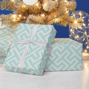 Modern teal greek key geometric patterns monogram wrapping paper
