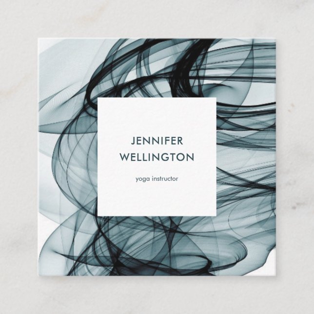 Modern Teal Green Abstract Painting Flowing Square Business Card (Front)