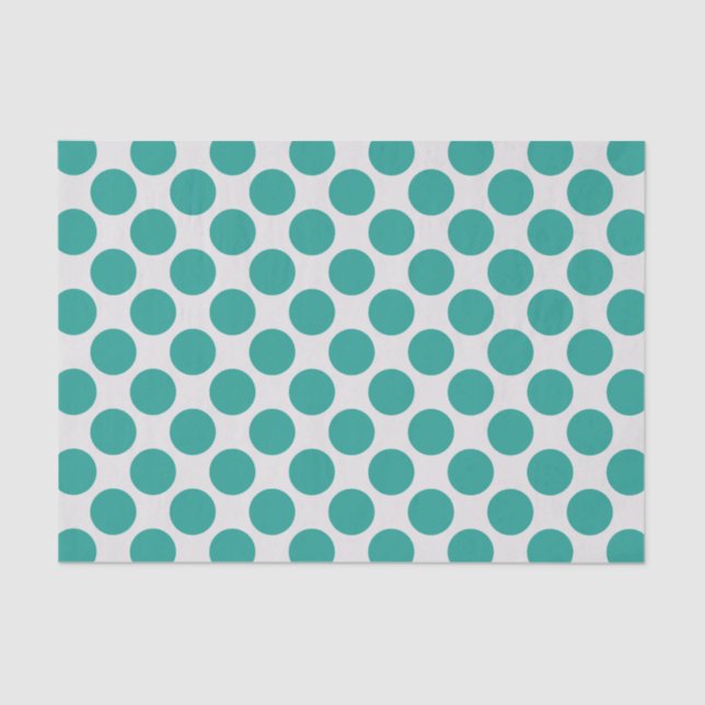 Modern Teal Green and White Large Polka Dots Tissue Paper (Front)