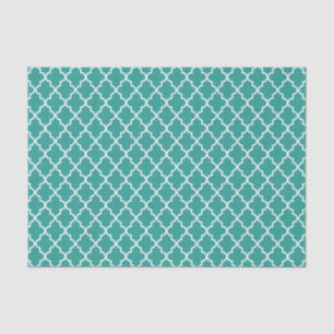 Modern Teal Green and White Moroccan Quatrefoil Tissue Paper
