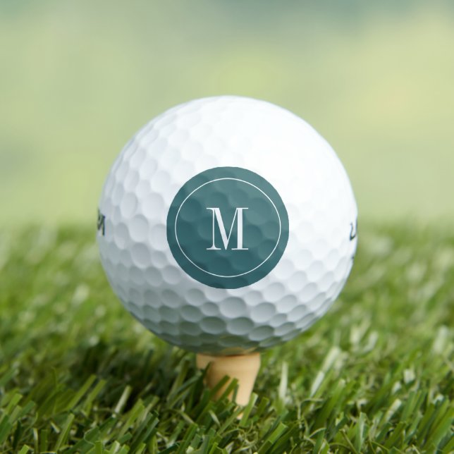 Modern Teal Green and White with Monogram  Golf Balls (Insitu Tee)