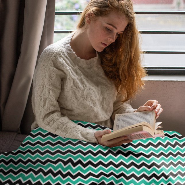 Modern Teal Green Black Chevron Pattern Sherpa Blanket (Creator Uploaded)
