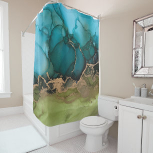 Modern Teal Green Black Gold Shower Curtain