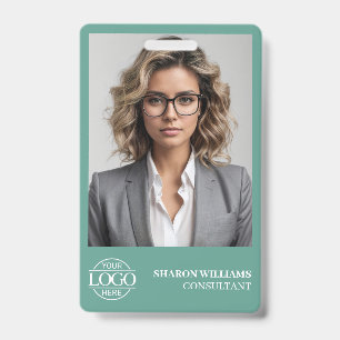 Modern Teal Green Employee Photo Company Logo ID Badge