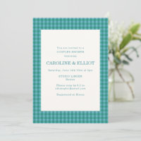 Modern Teal Green Gingham Plaid Couples Shower