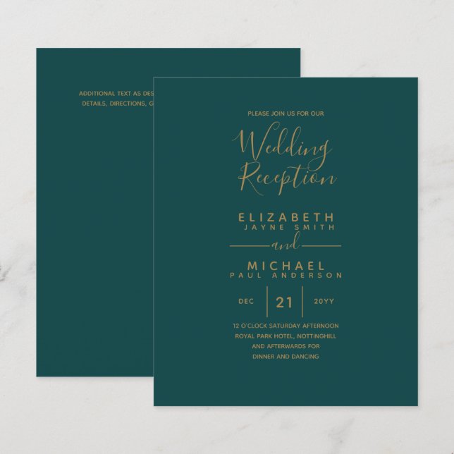 Modern Teal Green Gold Budget Wedding Reception (Front/Back)