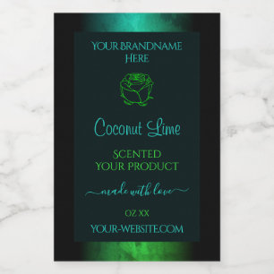 Modern Teal Green Marbled Floral Product Labels