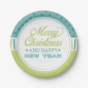 Modern Teal Green Merry Christmas   Holidays Paper Plate