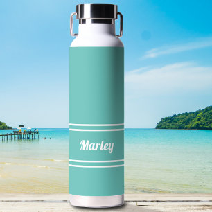 Modern Teal Green Minimalist Stylish Classic Name Water Bottle