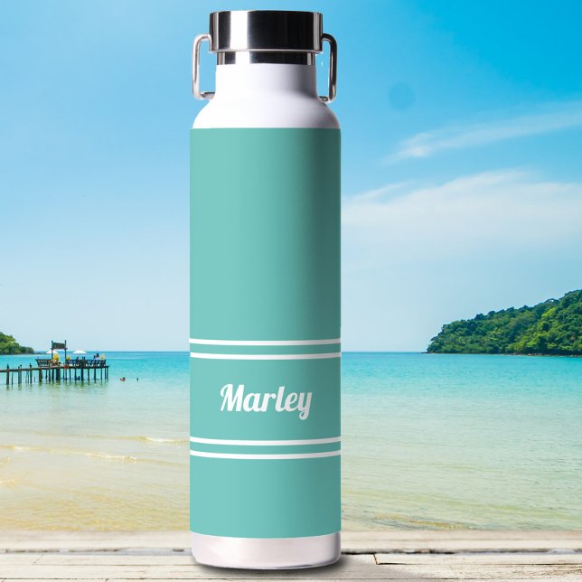 Modern Teal Green Minimalist Stylish Classic Name Water Bottle (Creator Uploaded)