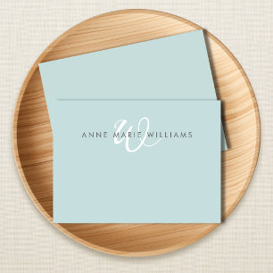 Modern Teal Green White Script Monogram Card