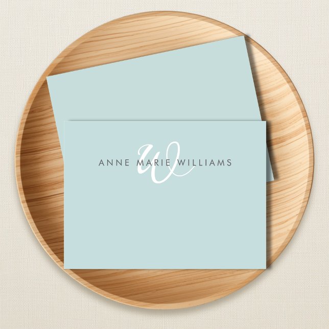 Modern Teal Green White Script Monogram Card (Creator Uploaded)