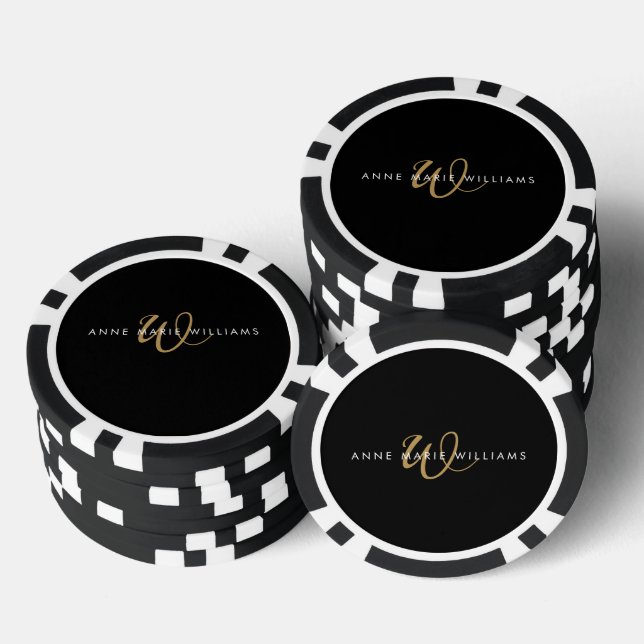 Modern Teal Green White Script Monogram Poker Chips (Stack)