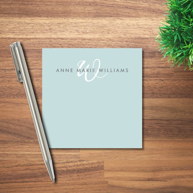 Modern Teal Green White Script Monogram Post-it Notes (Creator Uploaded)