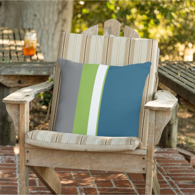 Modern Teal Grey Green Colorblock Striped Pattern Cushion (Chair)