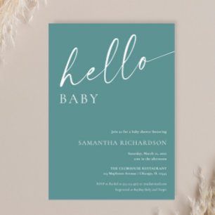 Modern teal hello baby gender neutral shower invitation