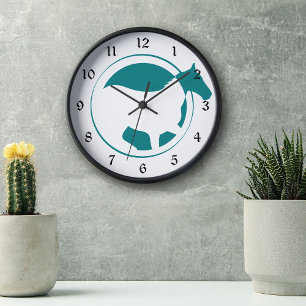 Modern Teal Horse Circle Logo Round Clock