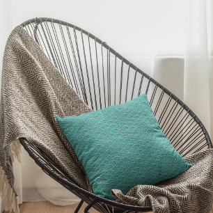 Modern Teal Japanese Wave Geometric Pattern Cushion