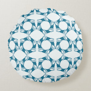 Modern Teal Leaves Pattern Design Round Pillow