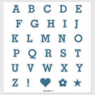 Modern Teal Letters Monogram Alphabet Stickers