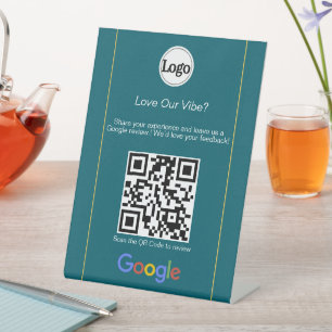 Modern Teal Logo Rating Google Review QR Code Pedestal Sign
