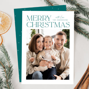 Modern Teal Merry Christmas Photo Holiday Card