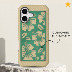 Modern Teal Metallic Floral Linen Custom Monogram