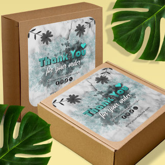 Modern Teal Metallic Thank You Customer Business Square Sticker