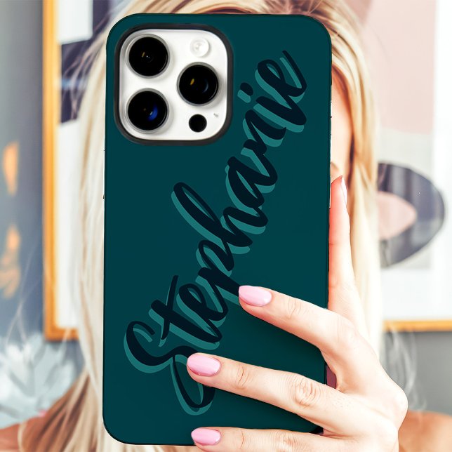 Modern Teal Minimalist Script Name Case-Mate iPhone Case (Creator Uploaded)