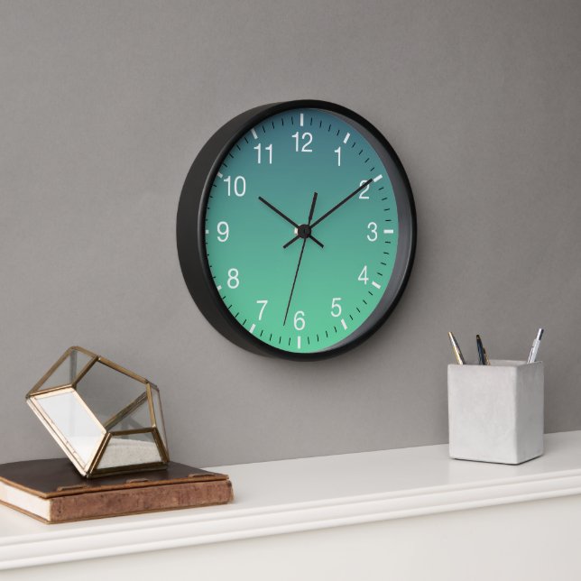 Modern Teal Mint Green Ombre Clock (Office)