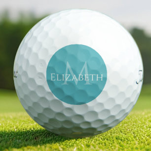Modern Teal Monogram Personalised Elegant  Golf Balls