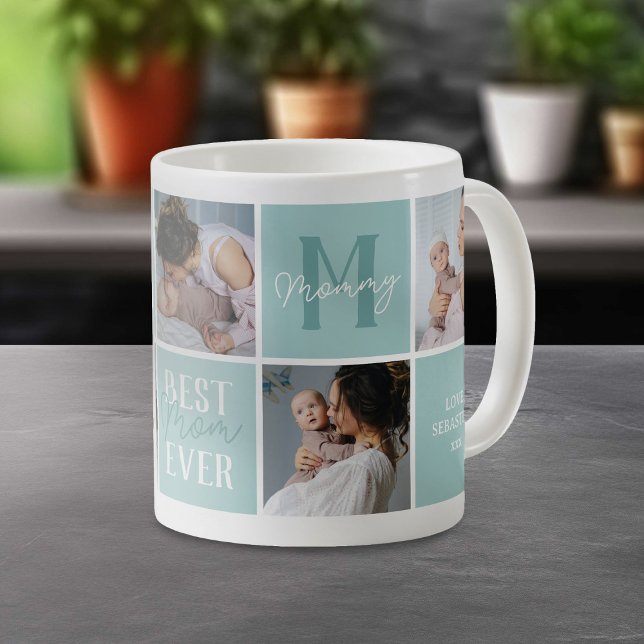 Modern Teal Mum Photo Collage Coffee Mug (Creator Uploaded)