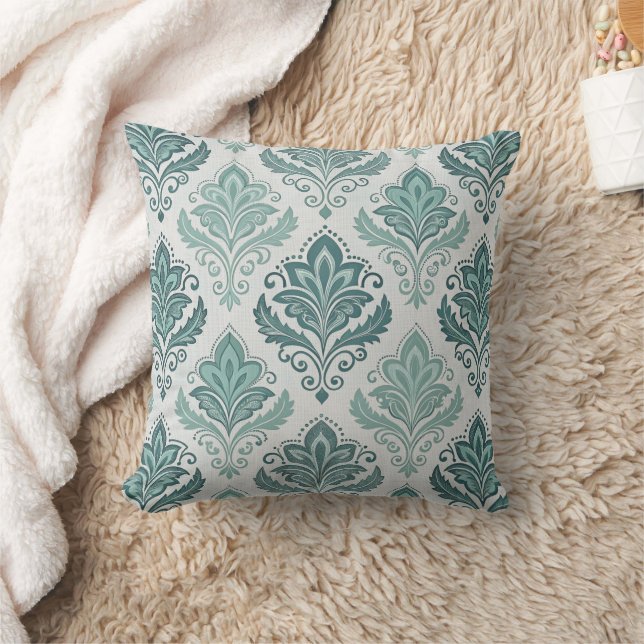 Modern Teal Nordic Damask Cushion (Blanket)