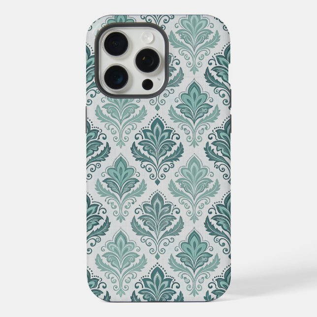 Modern Teal Nordic Damask iPhone Case (Back)