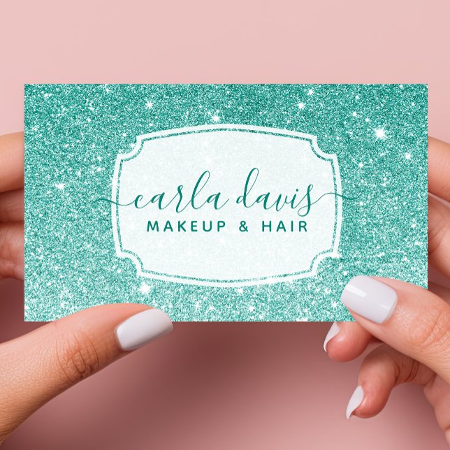 Modern Teal Ombre Glitter Chic Makeup Artist Business Card (Creator Uploaded)