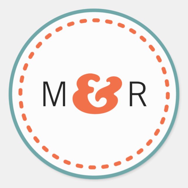 Modern Teal & Orange Chevron & Lovebirds Wedding Classic Round Sticker (Front)