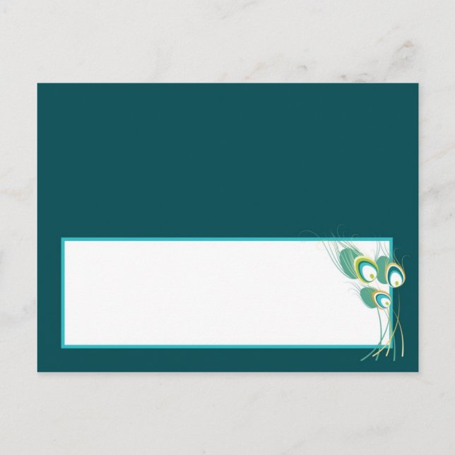 Modern Teal Peacock Wedding Writable Place Card (Front)