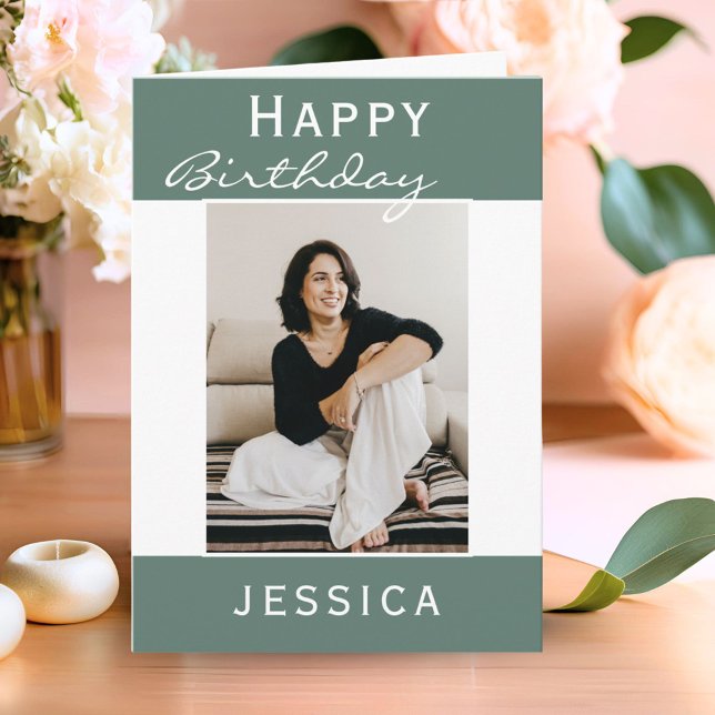 Modern Teal Photo Happy Birthday Card (Creator Uploaded)