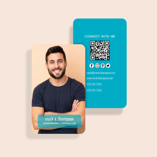 Modern Teal Photo QR Code Connect With Me Business Card