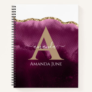 Modern Teal Pink Gold Glitter Agate Monogram Not Notebook