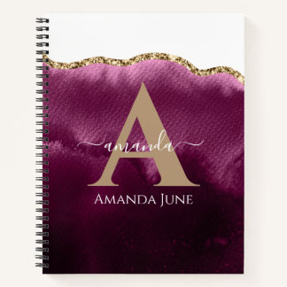 Modern Teal Pink Gold Glitter Agate Monogram Not Notebook