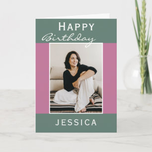Modern Teal Pink Photo Happy Birthday Card
