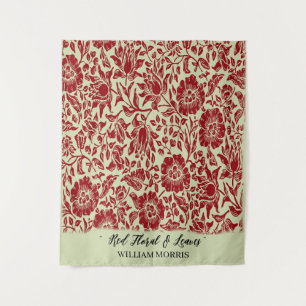 Modern Teal Red Cream William Morris Floral Leaves Tapestry