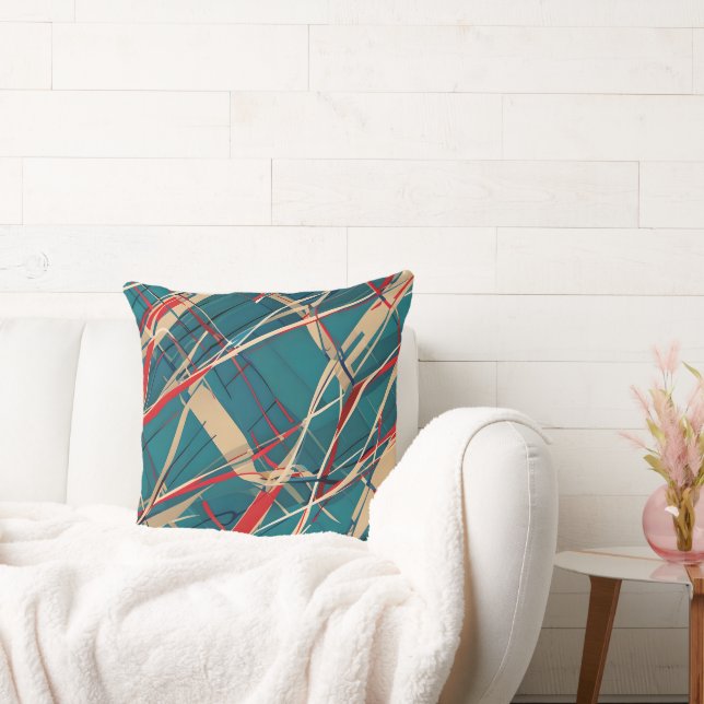 Modern Teal, Red & Tan Cushion (Couch)