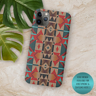 Modern Teal Red Taupe Brown Mosaic Art Pattern Case-Mate iPhone Case